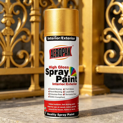 Aeropak 400ml أكريليك عالي اللمعان المعدني للجملة لون مخصص OEM الذهب رذاذ الطلاء الطلاء السائل الطلاء السيارات المنزل